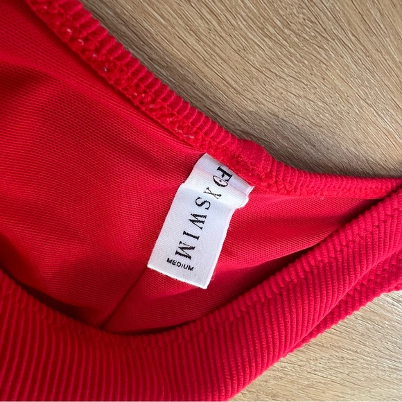 Red Ribbed White Fox Bikini - Picture 2 of 4